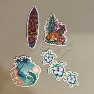 Vinyl stickers.  Set of 4.  💧 waterproof.  Hawaii theme.  Cute. New.  🌺🏄‍♂️🌊